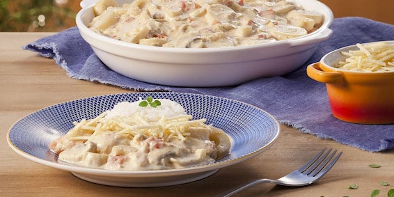 Strogonoff Vegetariano com Palmito, Cogumelo e Creme de Leite Zero Lactose Dia Mundial Sem Carne: Strogonoff Vegetariano com Palmito, Cogumelo e Creme de Leite Zero Lactose
