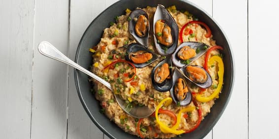 Receitas de Risoto: Risoto de frutos do mar ou peixe, arroz cremoso de frutos do mar sem lactose