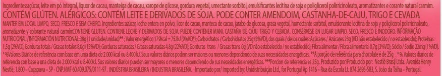 Informações Nutricionais Chocolate Sensação