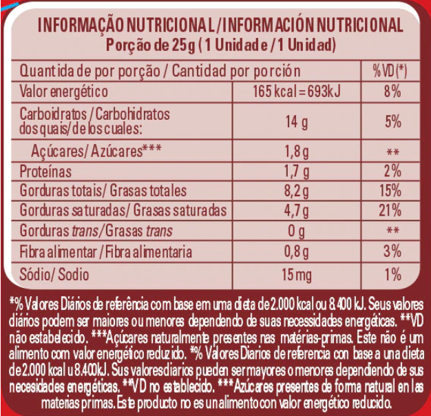 Informações Nutricionais do Chocolate Classic Diet