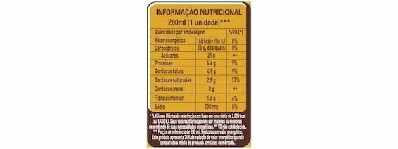 Bebida láctea tabela nutricional