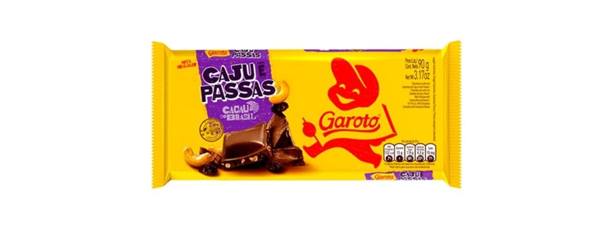 Tablete Garoto Chocolate Castanha de Caju e Passas