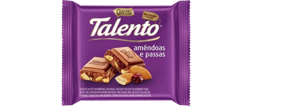Chocolate Talento amêndoas com passas 90g