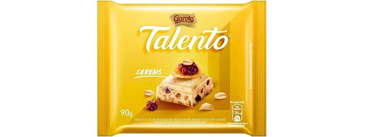 Chocolate Talento Branco com Cereais e Passas 25g