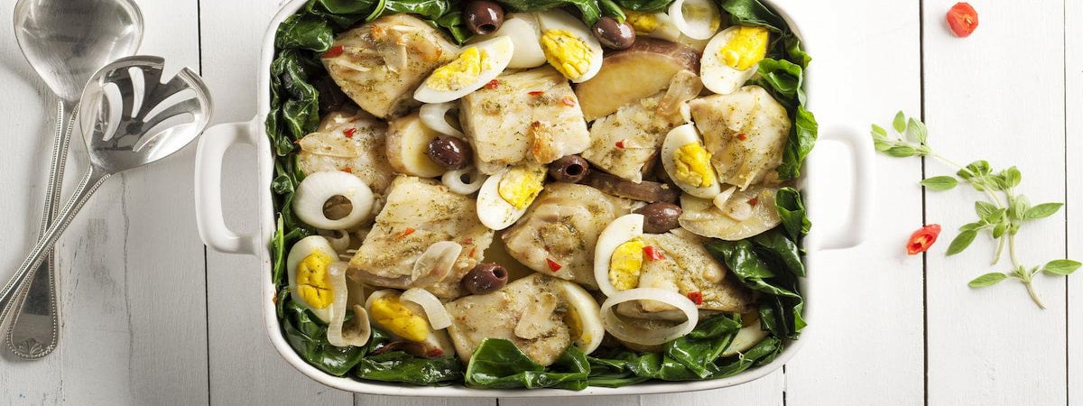 Bacalhau ao Forno com Batata-doce e Couve