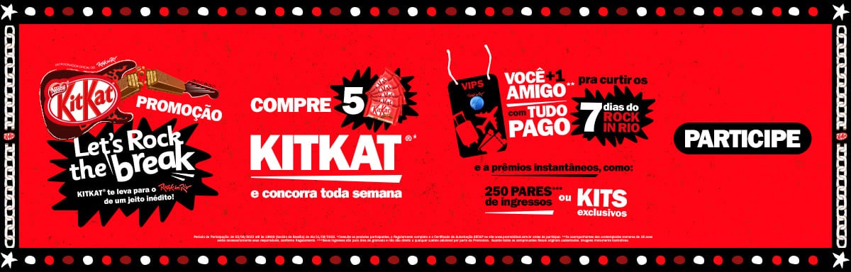 banner em tons de vermelho e preto com uma chamada para participar da promoção da marca kitkat