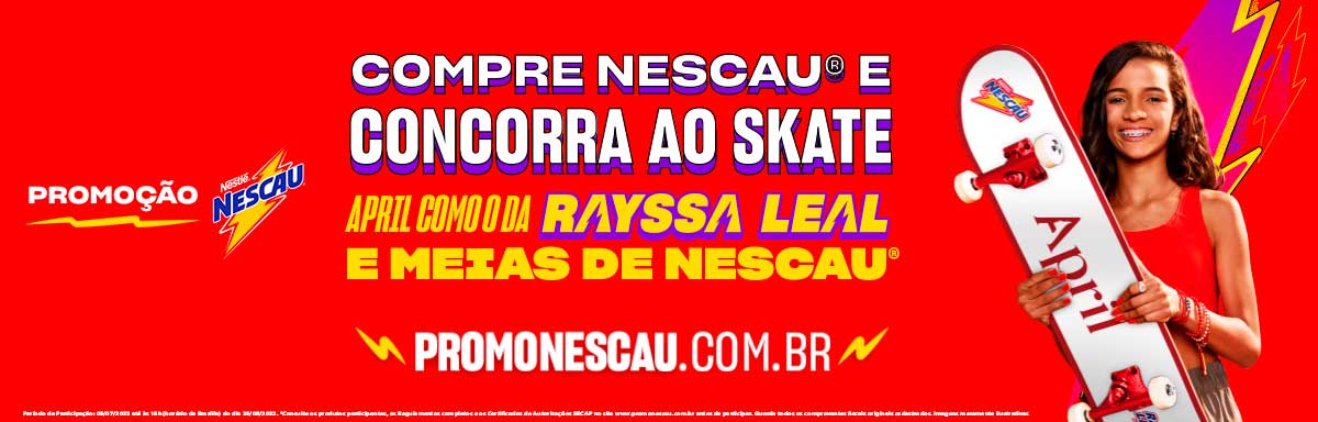 Banners em tons de vermelho com uma chamada para a promoção de Nescau