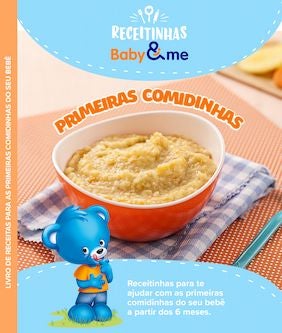 Recipe Imagem de um bowl laranja com uma papinha e um ursinho azul Card Image
