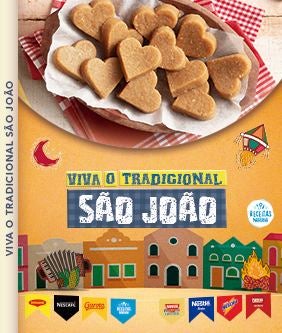 E-book de São João com figuras que remetem festa junina, e com o texto: Viva o Tradicional São João