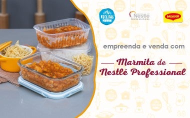  Montagem com a imagem de um rapaz loiro à esquerda, atrás de uma bancada com receitas, com o nome do curso à direita e os logos