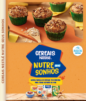 Recipe Imagem de uma receita em um fundo alaranjado com o texto: Cereais Nestlé Nutren Seus Sonhos Card Image