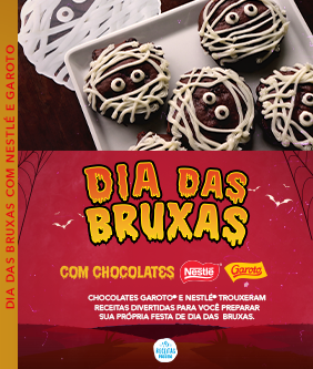 Recipe Imagem de uma das nossas receitas com um fundo vermelho e o texto: Dia das Bruxas com Nestlé e Garoto Card Image