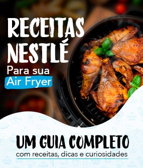 Recipe Imagem de uma panela com uma receita de frango e o texto: Receitas Nestlé para sua Airfryer Card Image