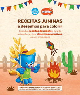 Recipe Imagem do boneco Bo, e elementos de desta junina com bandeirinhas, fogueira, balão e cacto. Card Image