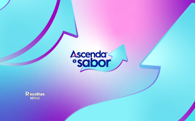 Fotografia em um fundo azul, um logo de Ascenda e Receitas Nestlé