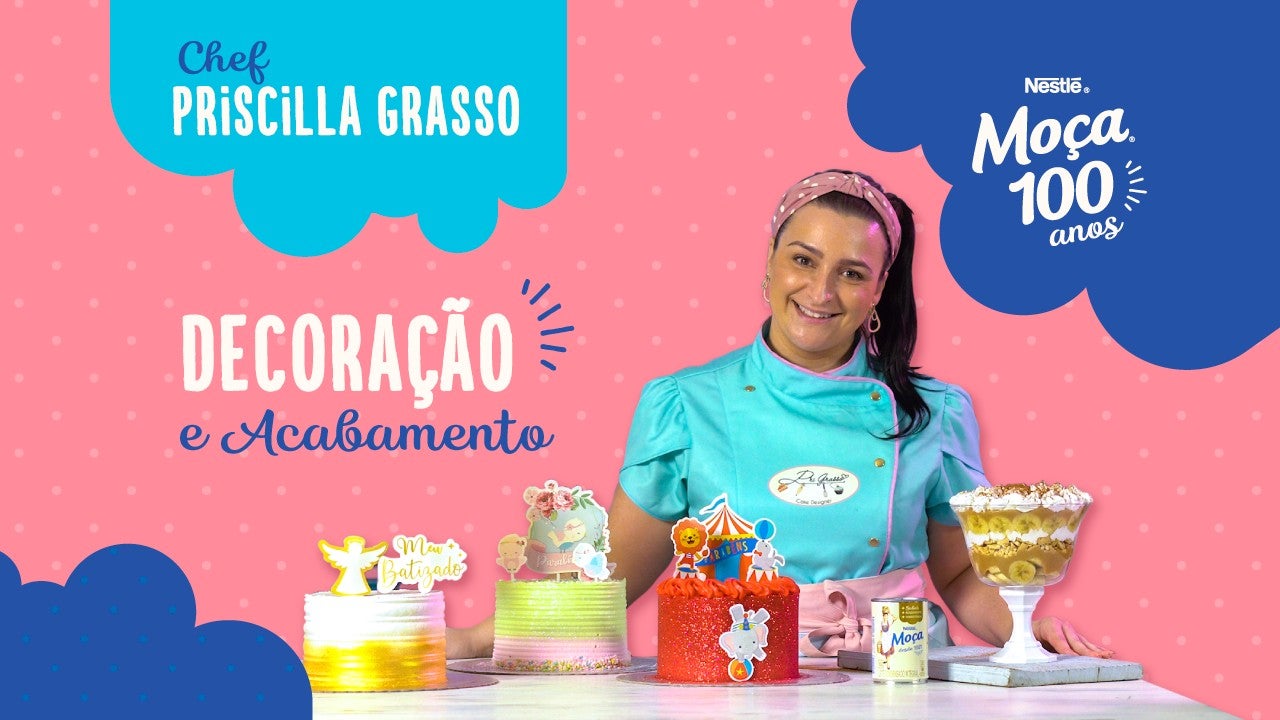 Chef Priscilla Grasso apresenta técnicas de decoração e acabamento em confeitaria com Leite Moça na campanha Moça 100 anos.