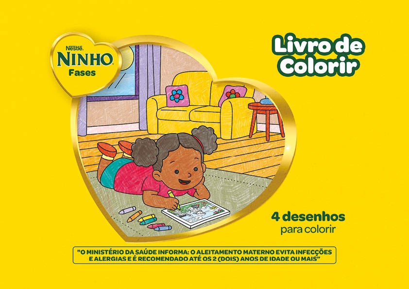Recipe Livro de colorir Ninho Fases com criança desenhando no chão e ilustrações infantis para colorir. Card Image