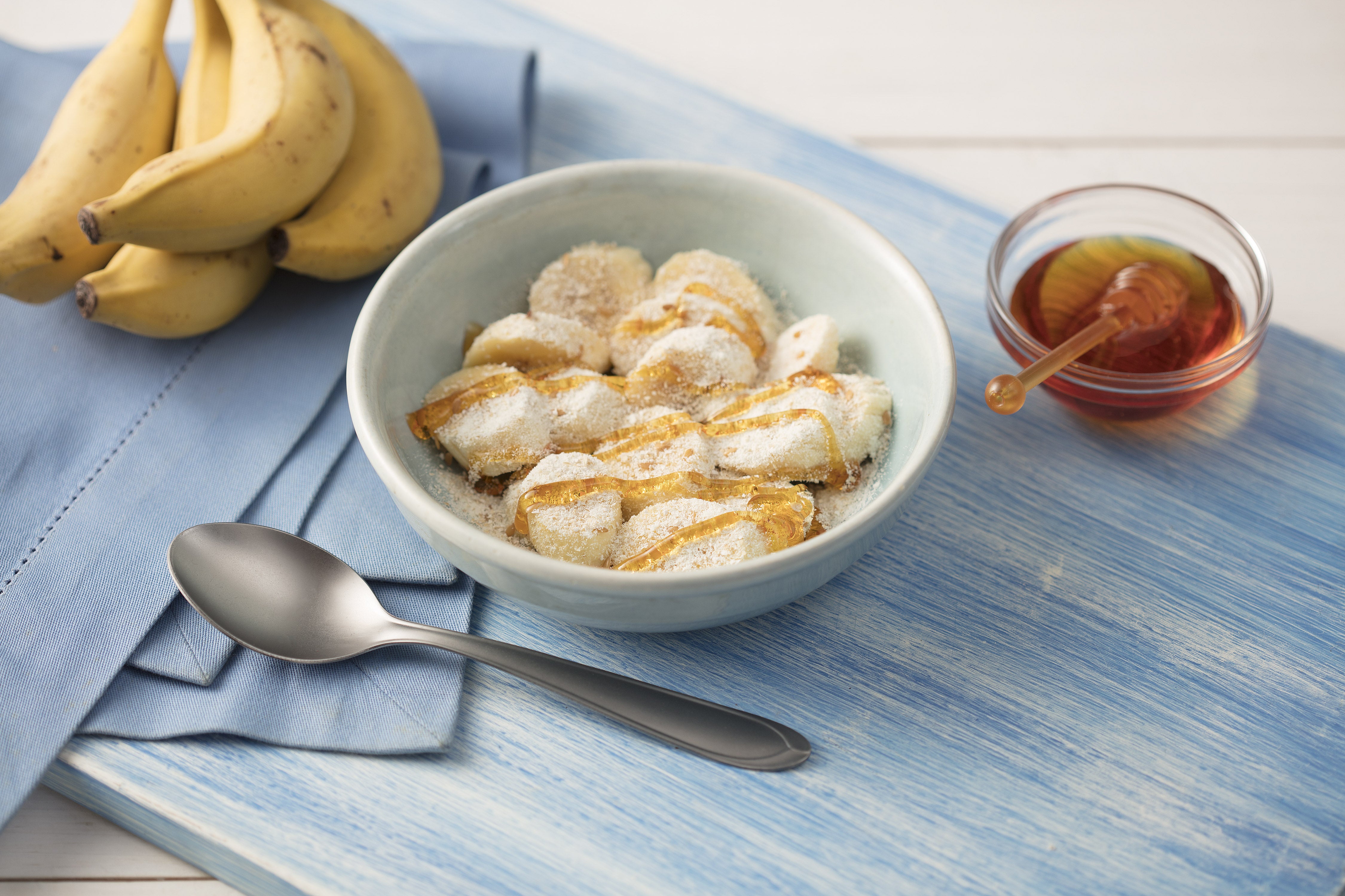 Banana com Aveia, Leite em Pó Molico, Mel e Linhaça