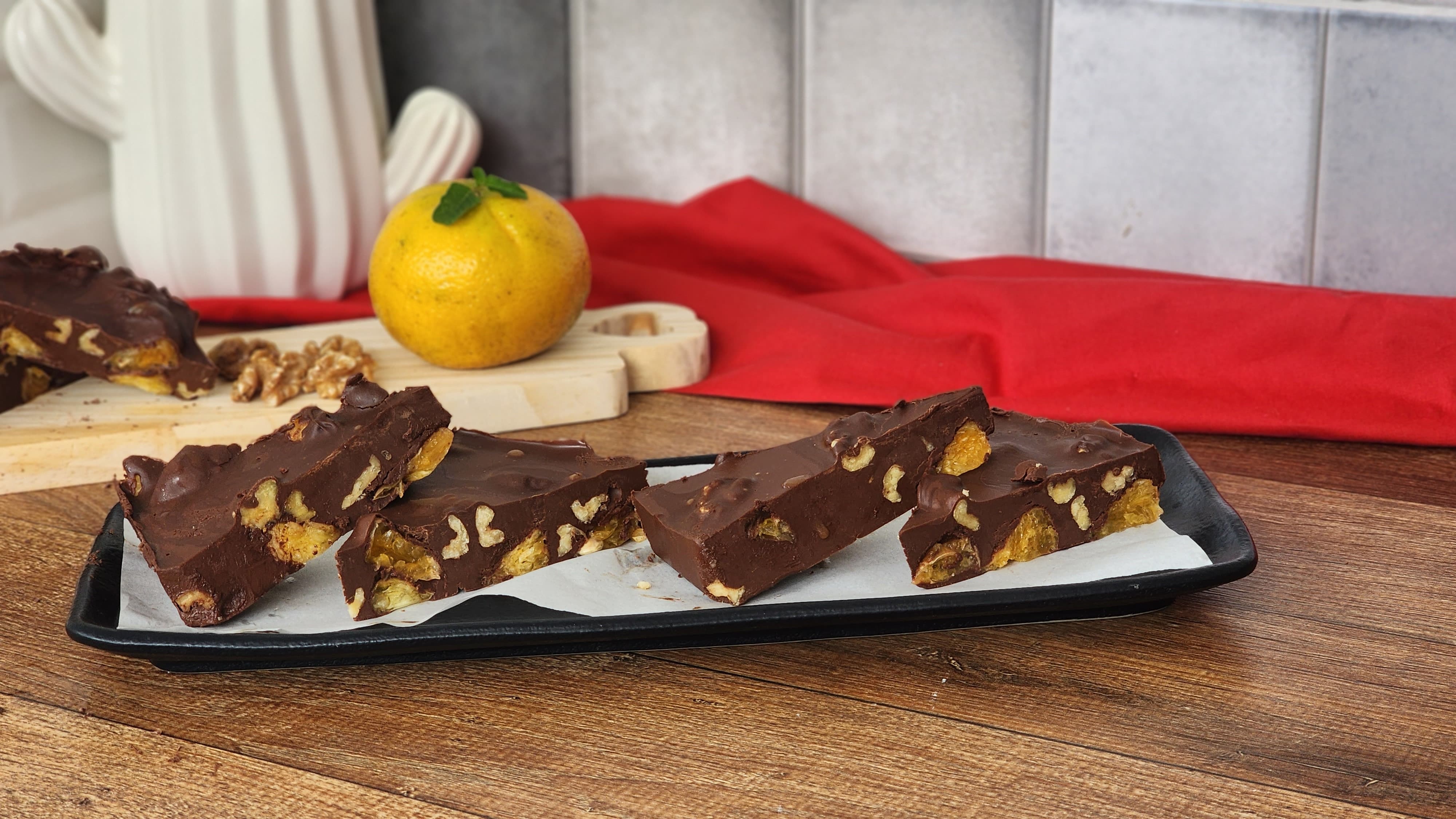 Receita de Barra de Mexerica, Nuts e Chocolate