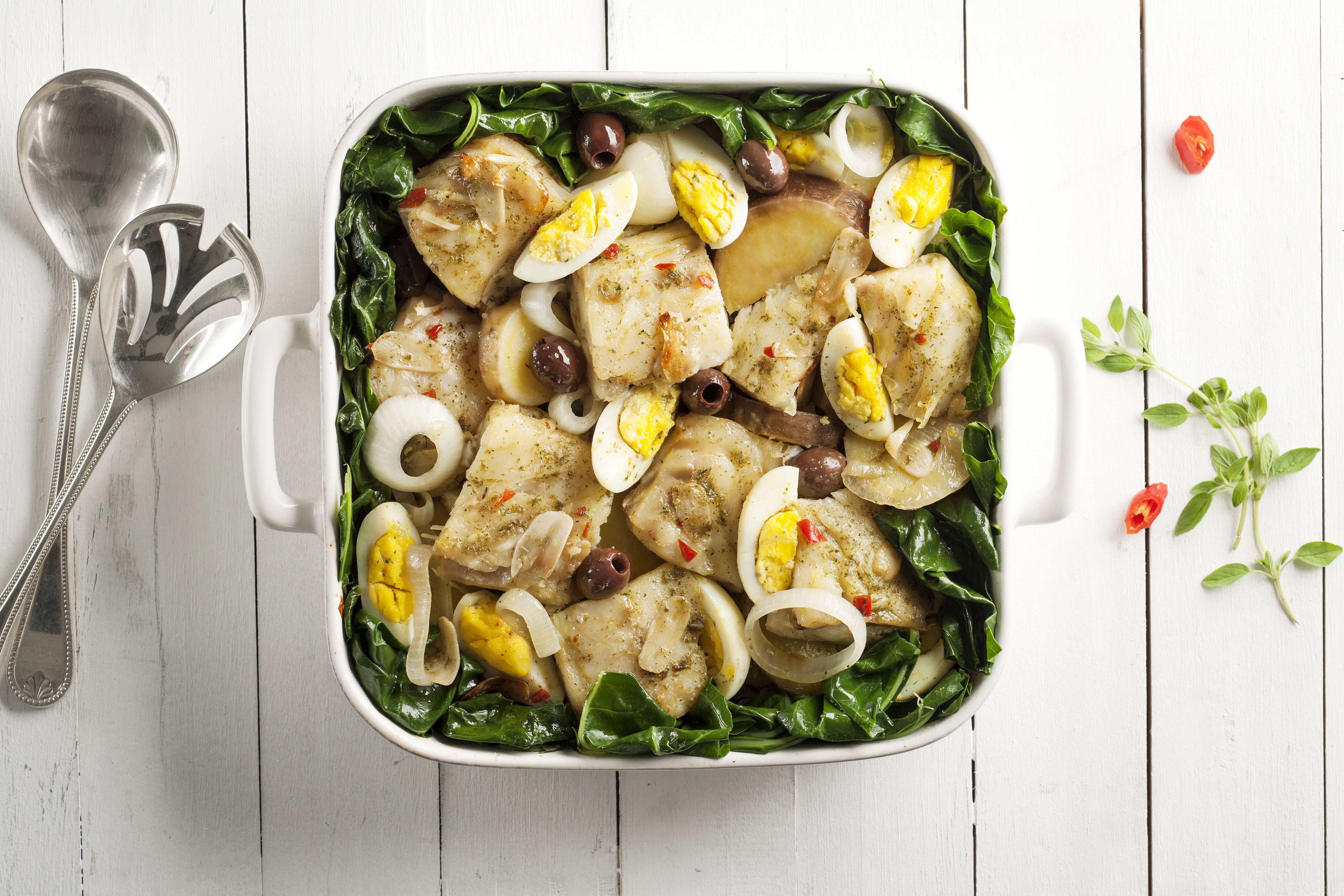 Bacalhau ao Forno com Batata-doce e Couve