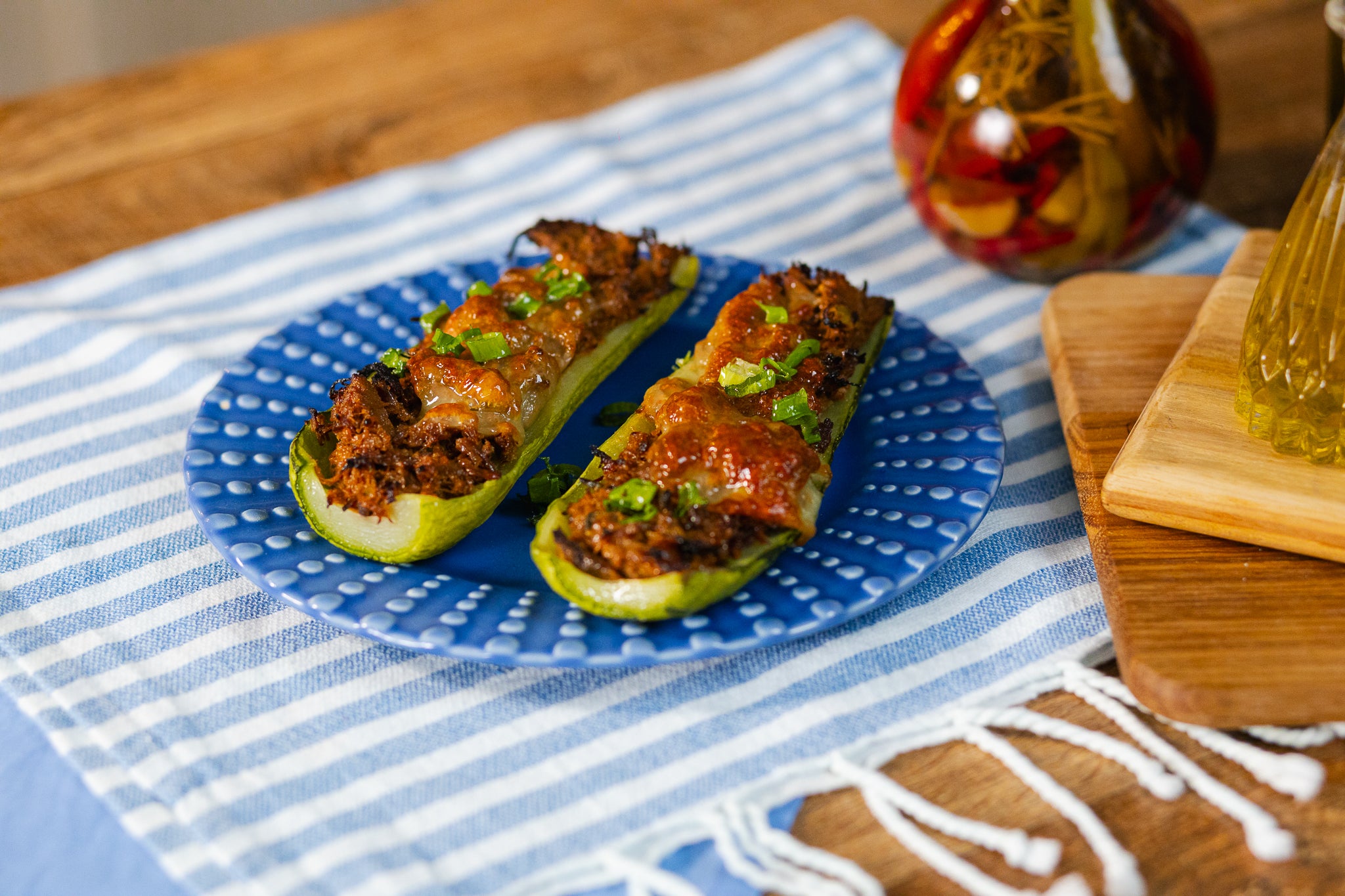 Receita de Abobrinha Recheada com Carne Desfiada