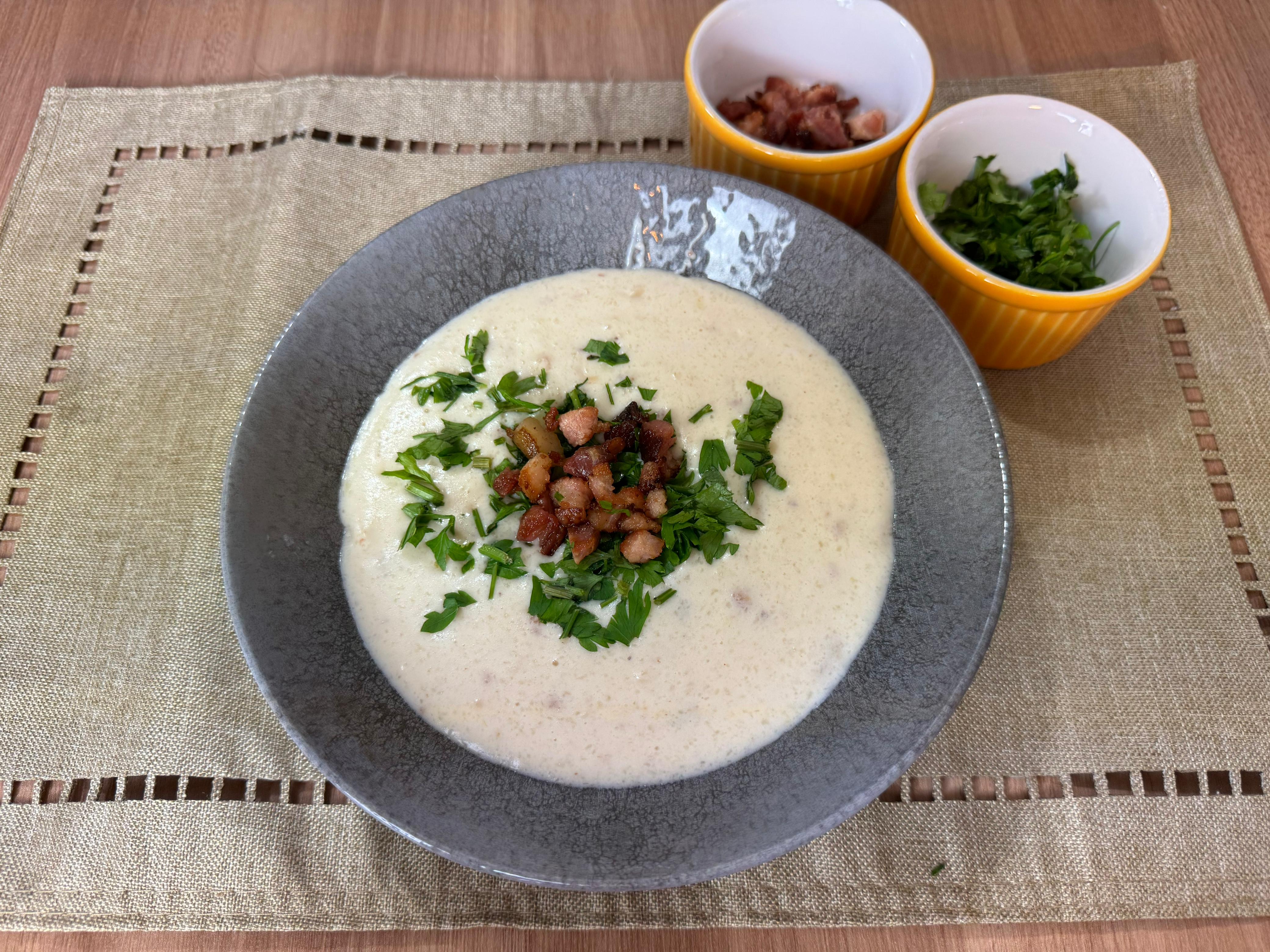 Receita de Creme de Macaxeira com Bacon