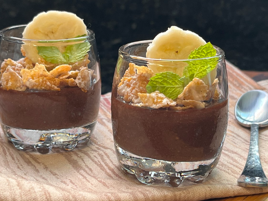 Receita de Creme de Banana com Cacau e Crocante de Cereais