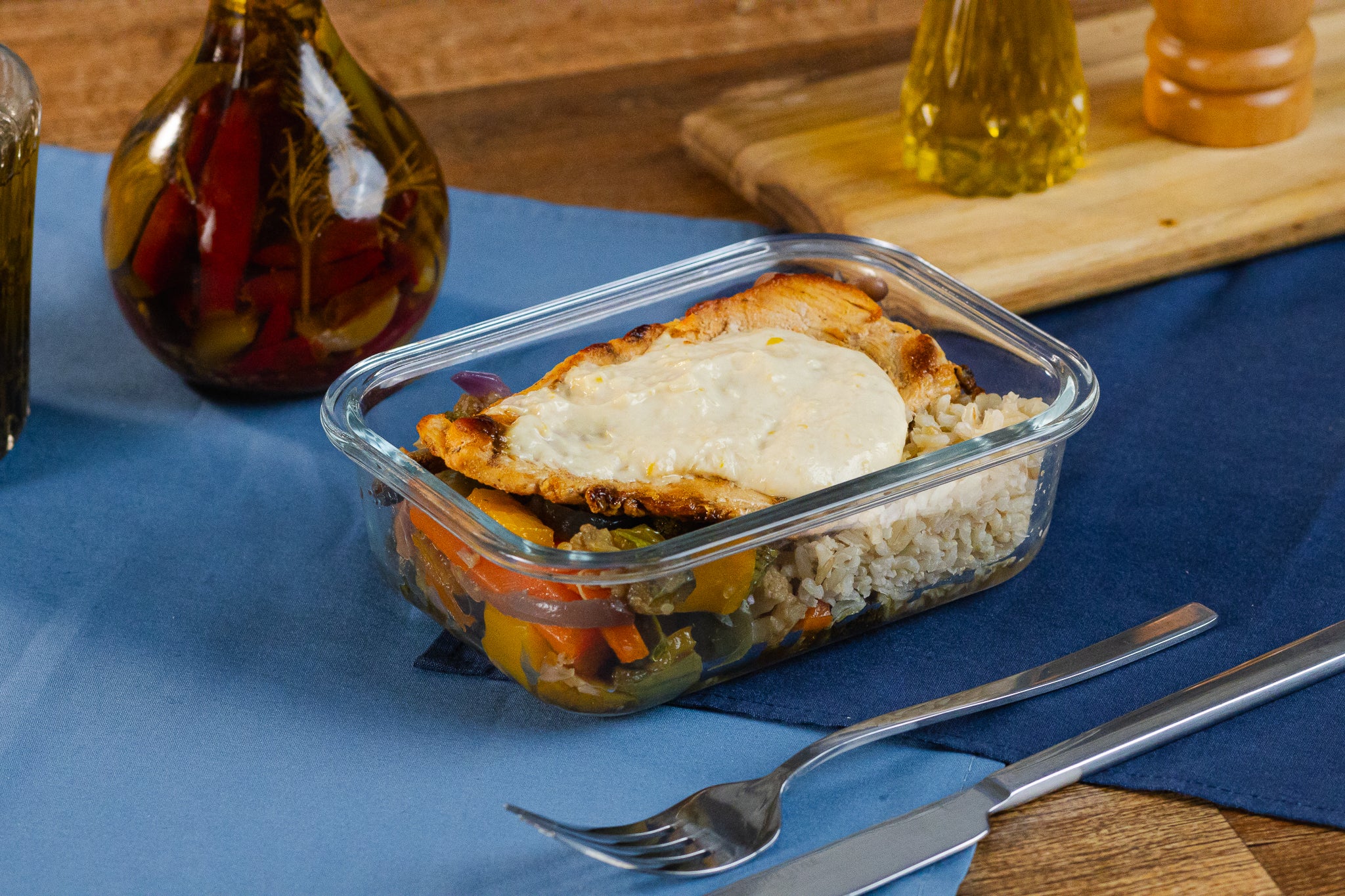 Receita de Marmita de Filé de Frango ao Creme de Milho com Arroz e Vagem Refogada