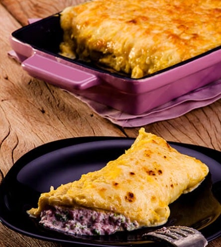 Panqueca com Lombo Defumado e Gratinado de Milho