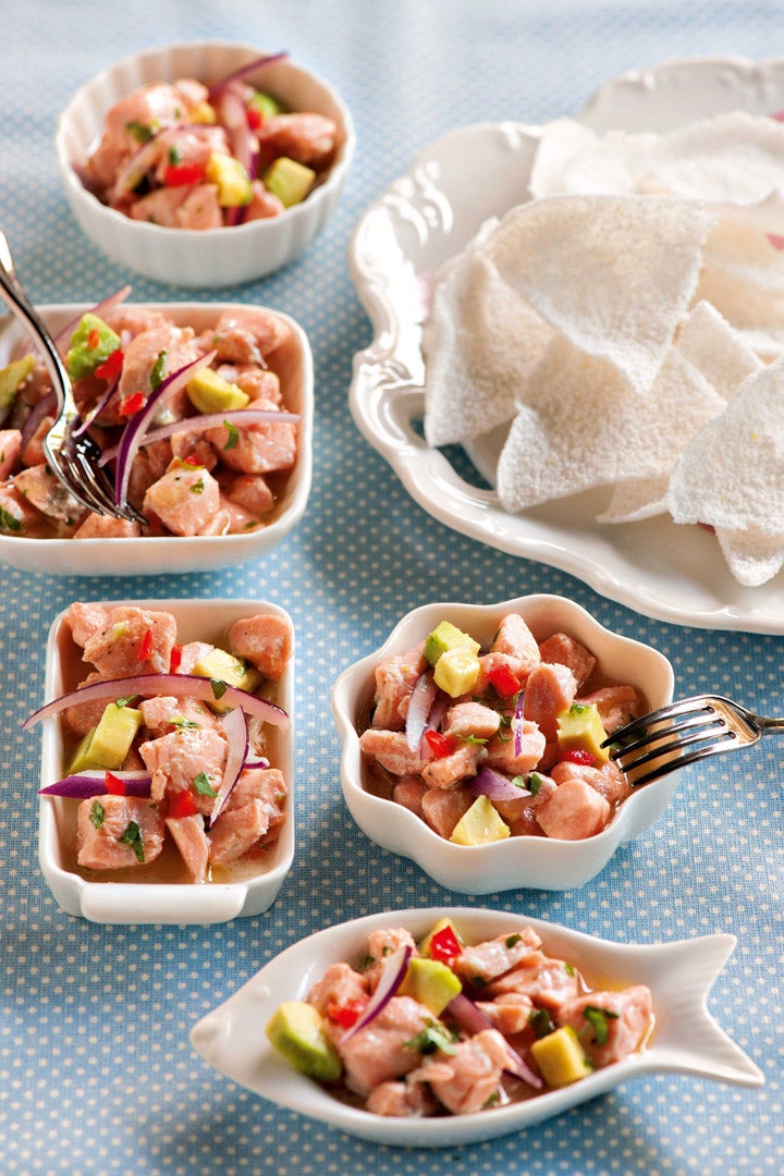 Ceviche de Salmão com Disquinhos de Tapioca