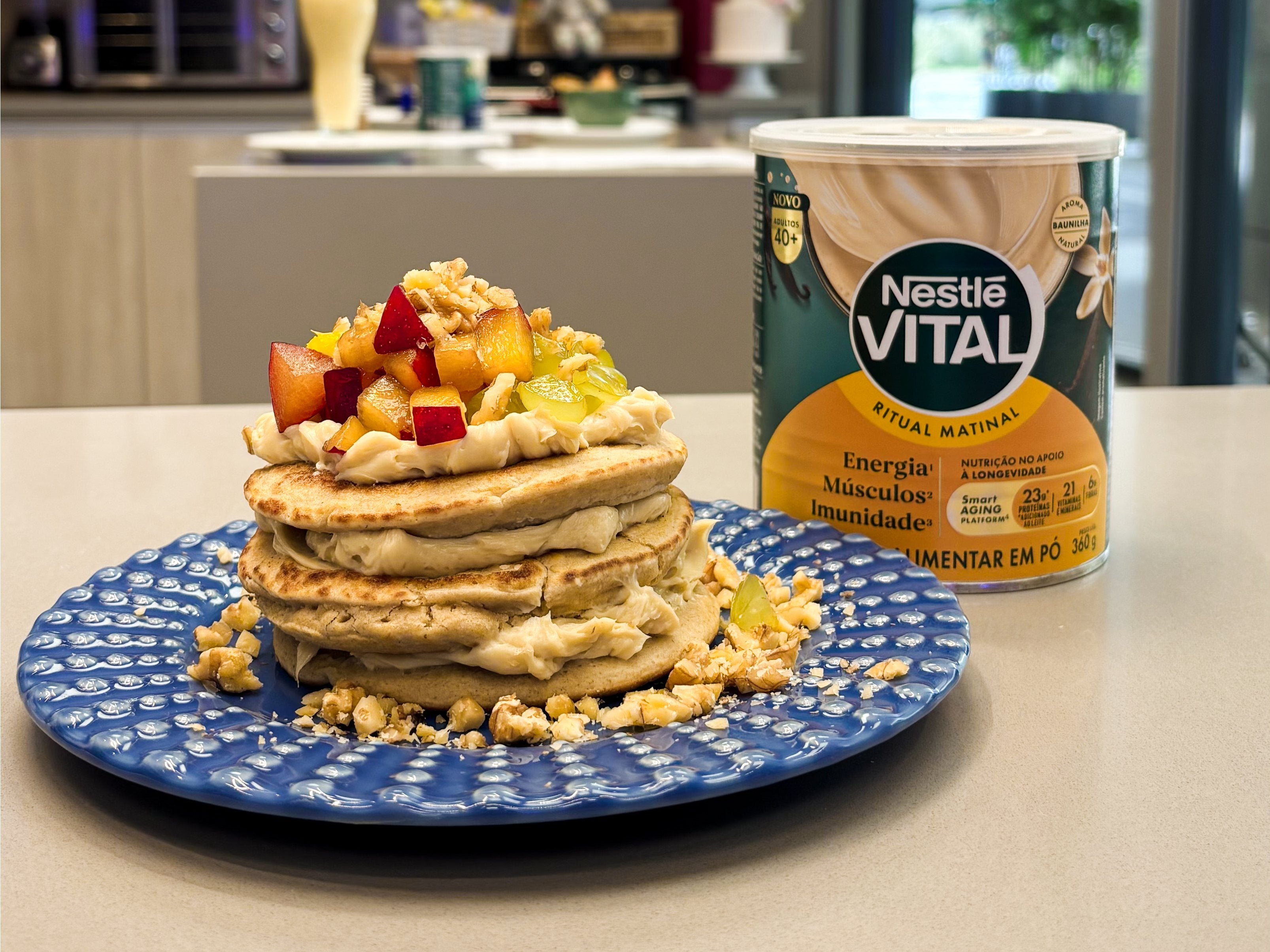 Receita de Panquecas com creme de Baunilha e Vital