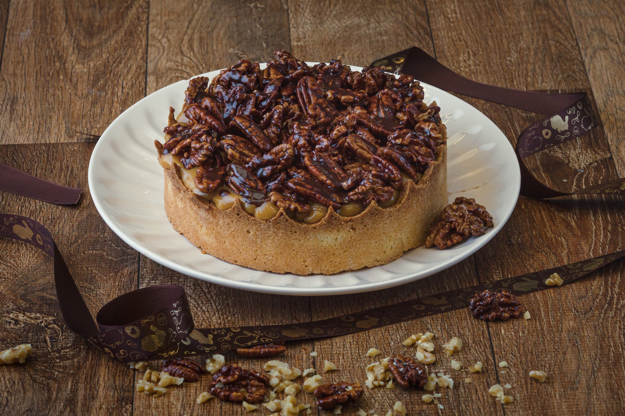 Torta de Caramelo Salgado e Castanhas Caramelizadas