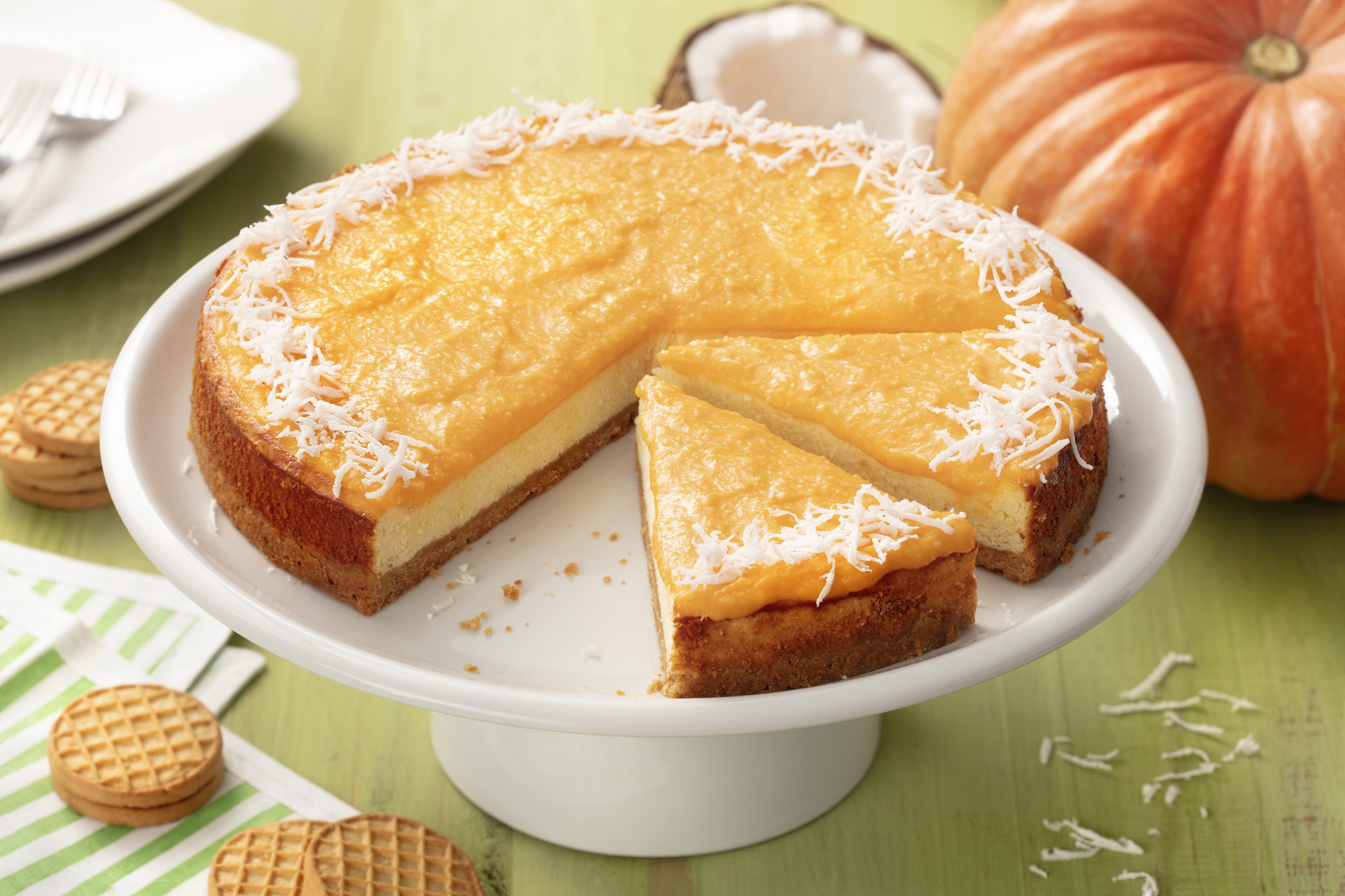 Cheesecake de Creme com Calda de Doce de Abóbora com Coco