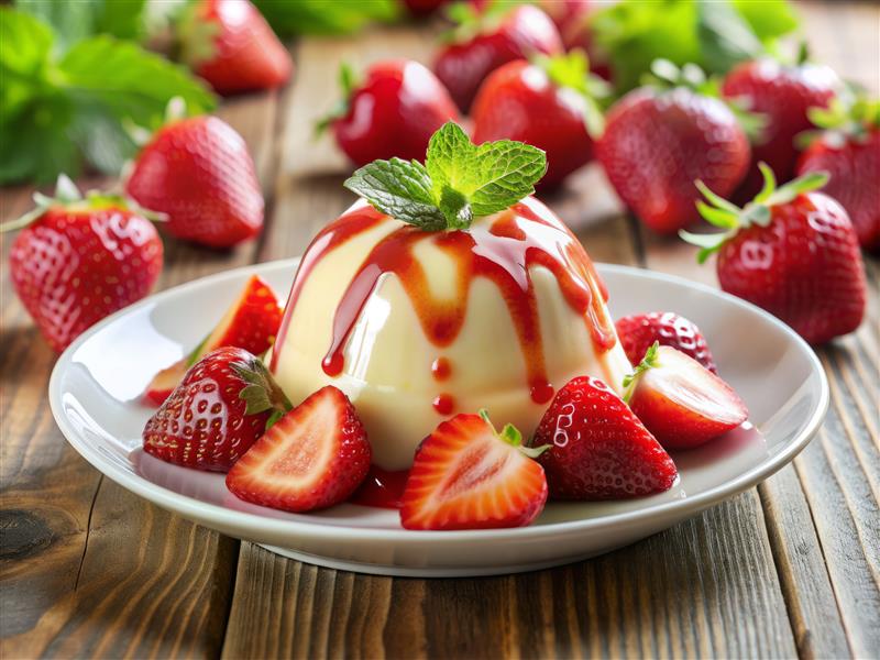 Receita de Pudim Natalino com Calda de Morango