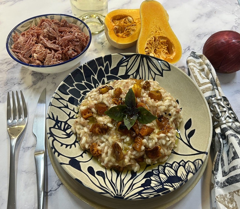 Risoto de Carne Seca e Abóbora