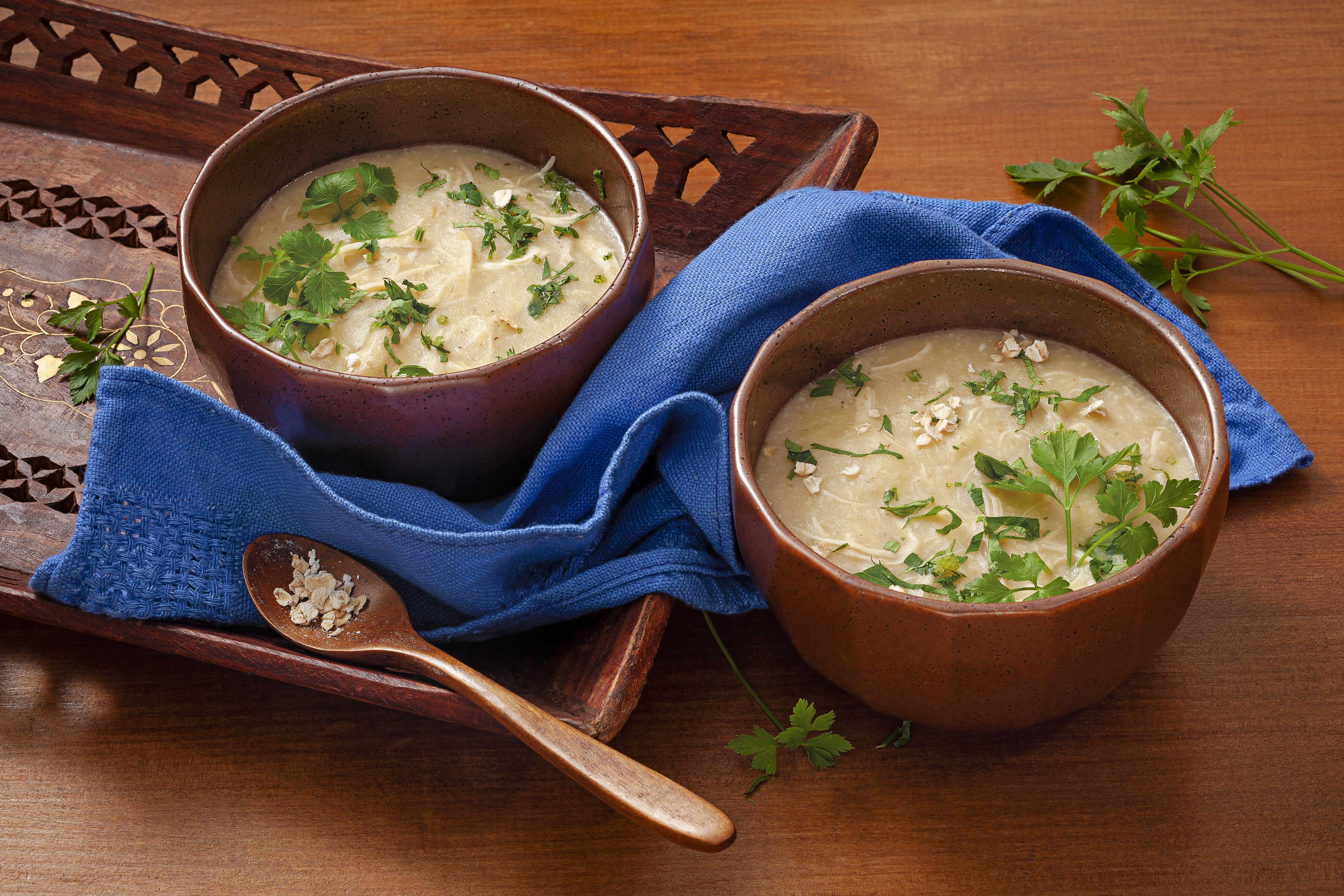 Creme de Alho-poró com Farelo de Aveia Orgânica e Frango Desfiado