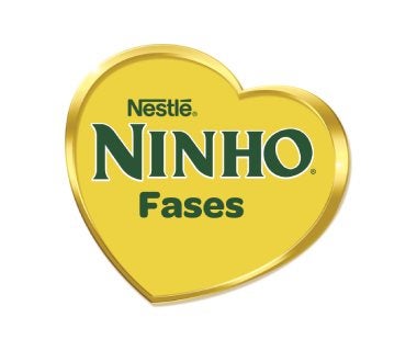 Logo Ninho Fases em formato de coração amarelo com borda dourada e texto verde ao centro.	