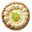 Uma torta de bolacha com chantilly em cima e um pedaço de limão