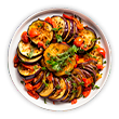 Um prato branco com Ratatouille um prato da culinária francesa