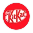 Um círculo vermelho com o logotipo de Chocolates KitKat na cor vermelha dentro de outro círculo branco.