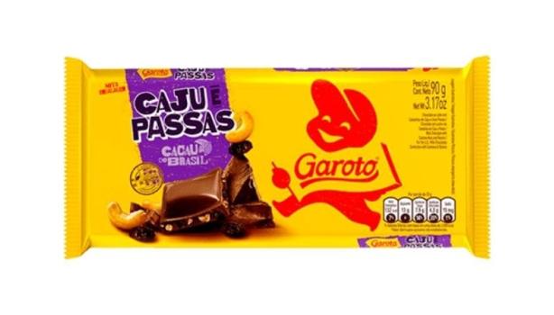 Tablete Garoto Chocolate Castanha de Caju e Passas