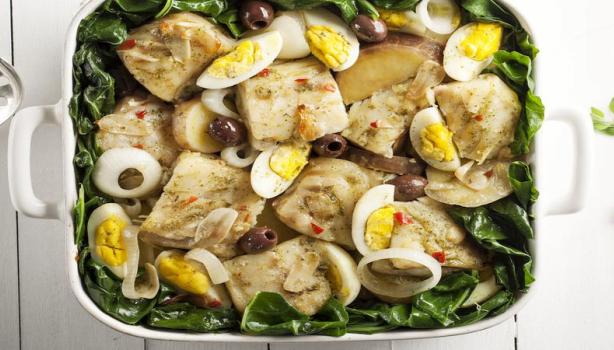 Bacalhau ao Forno com Batata-doce e Couve