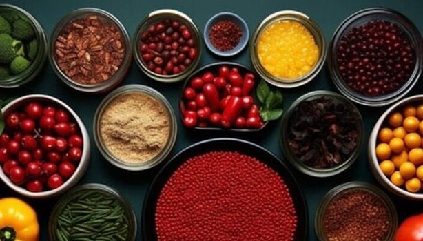 Tigelas com vegetais, legumes, temperos e especiarias. A imagem representa os alimentos com calorias negativas.