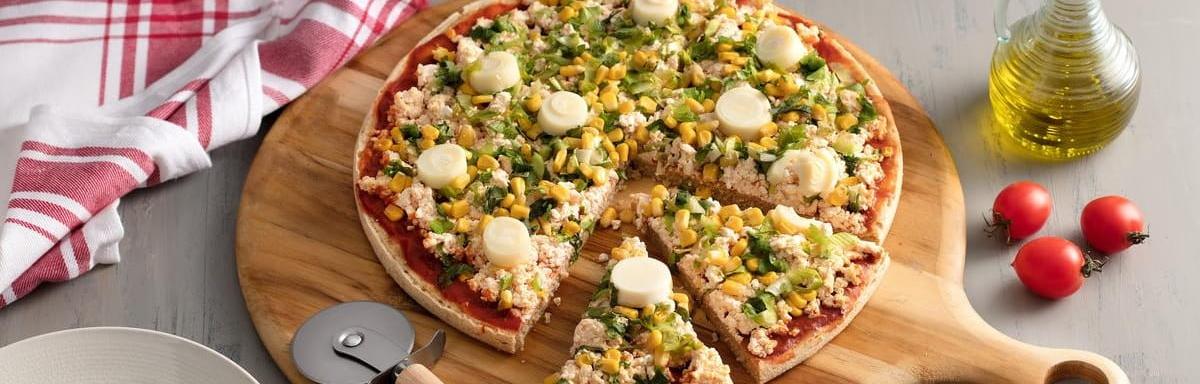 Receitas fáceis; Pizza Integral de Liquidificador com Escarola e Ricota