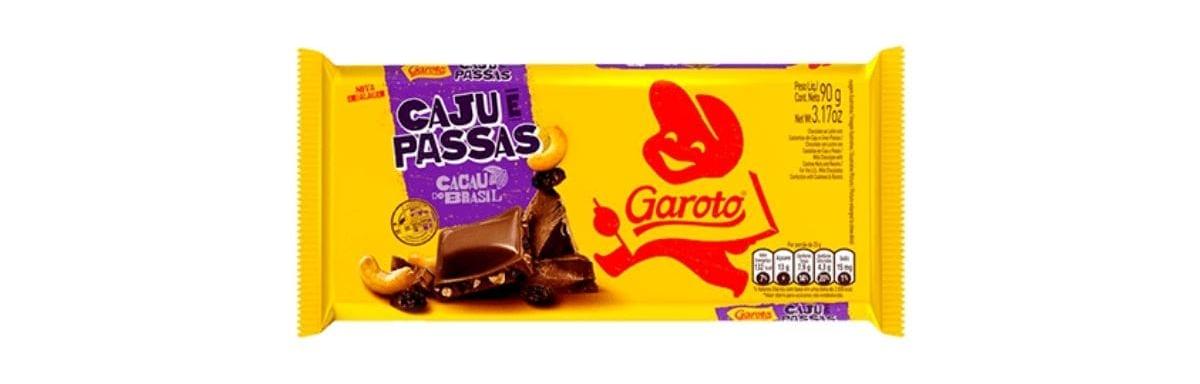 Tablete Garoto Chocolate Castanha de Caju e Passas
