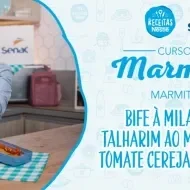 Montagem com a imagem de uma chefe com uniforme branco à esquerda e à direita o título da aula.