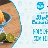 Montagem com a imagem da receita de bolo de limão à esquerda e à direita o título da aula.