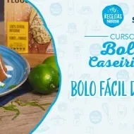 Montagem com a imagem da receita de bolo formigueiro à esquerda e à direita o título da aula.