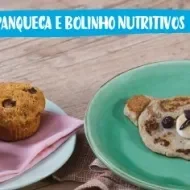 Fotografia da panqueca e bolinho e logo de Receitas Nestlé e Mucilon.
