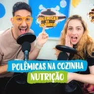  Imagem dos apresentadores lado a lado com o texto abaixo escrito "polêmicas na cozinha" e o título do episódio em seguida